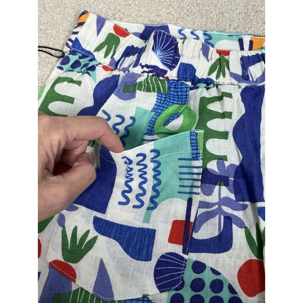 NWT Artonomo Creatives Womens M 100% Linen Shorts Art To Wear Colorful Geometric